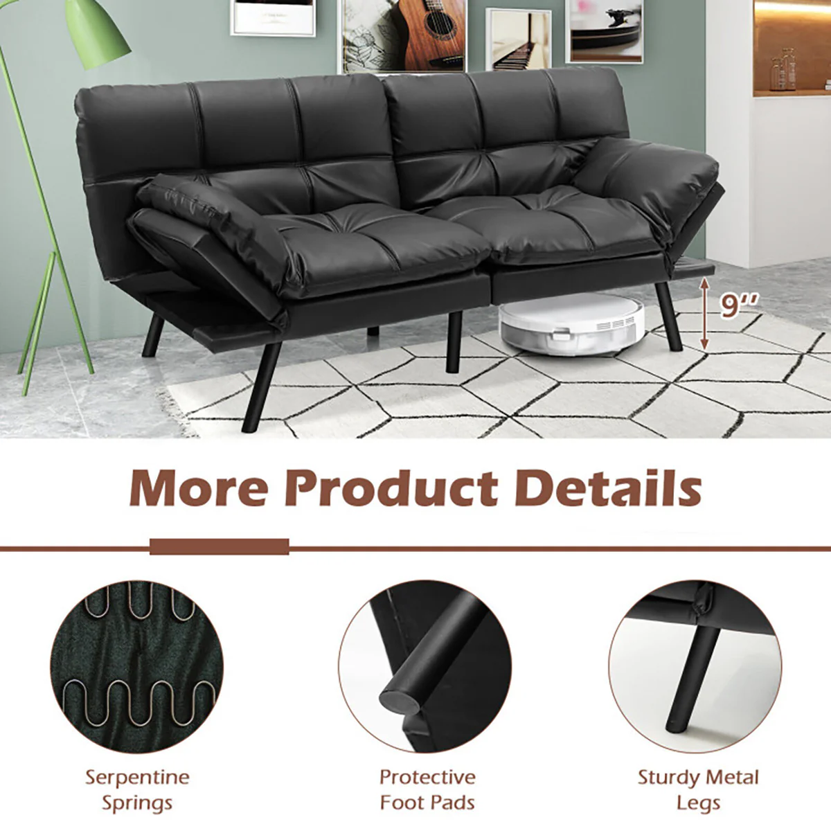 Convertible Memory Foam Futon Sofa Bed - Image 8