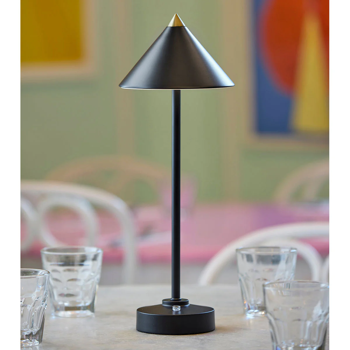 Cordless Indoor/Outdoor Table Lamp with Tapered Cone-Shaped Shade - Image 4