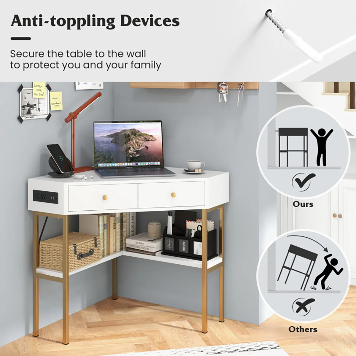 Corner Desk with Built-In Charging Station - Image 12