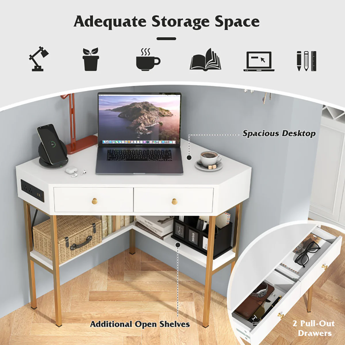 Corner Desk with Built-In Charging Station - Image 13
