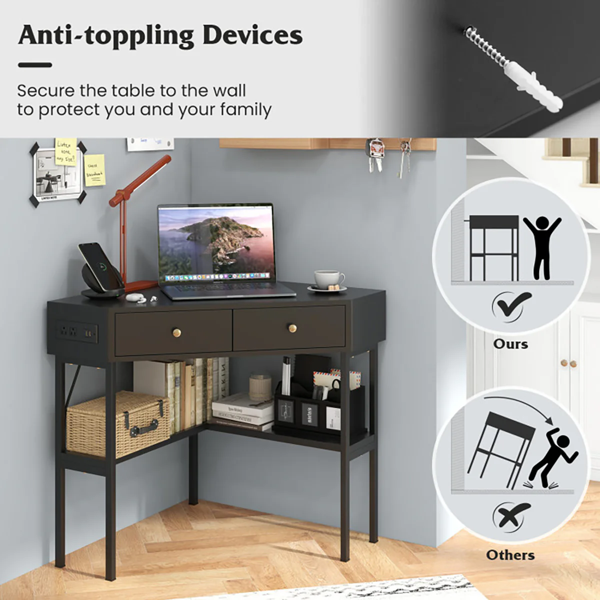 Corner Desk with Built-In Charging Station - Image 3