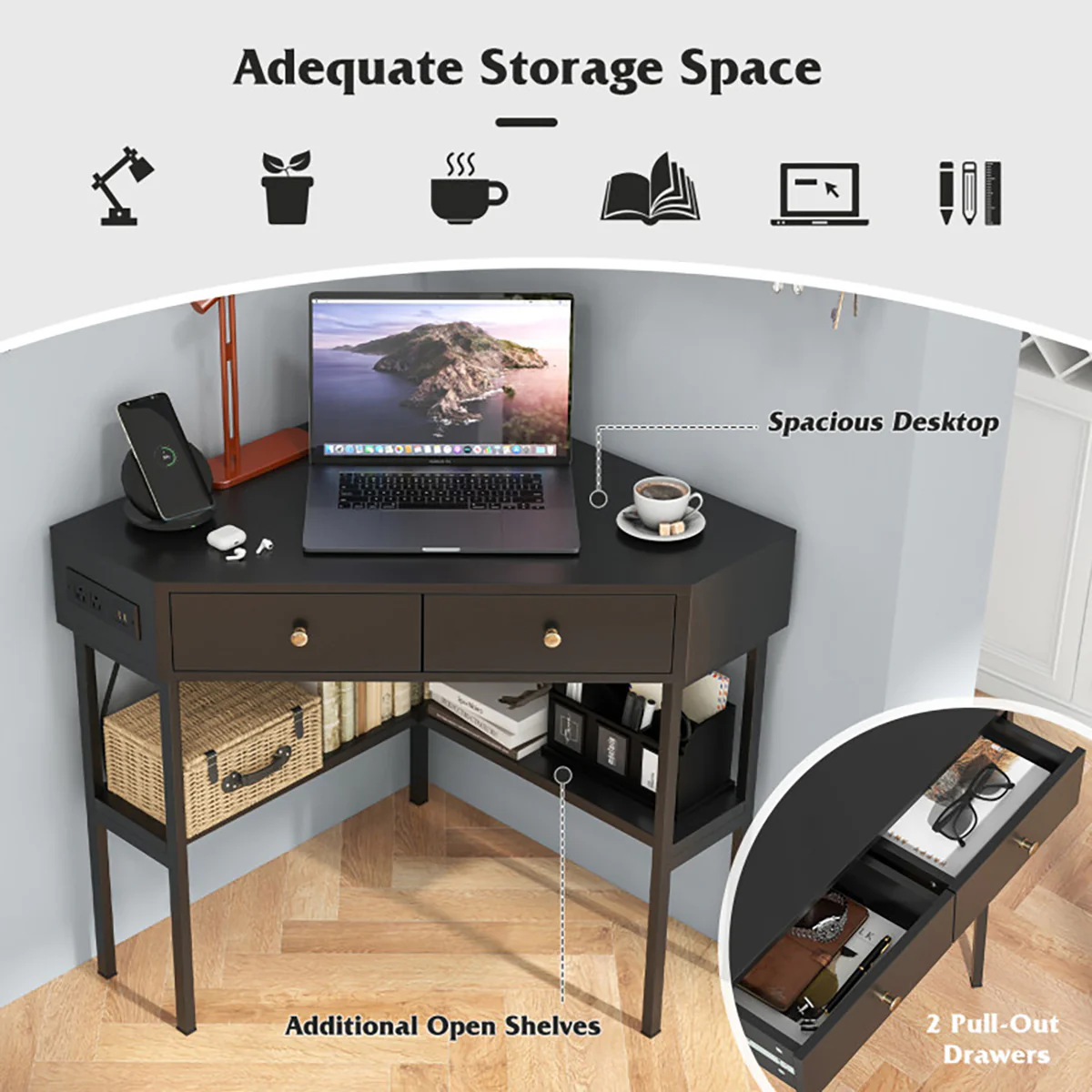 Corner Desk with Built-In Charging Station - Image 4