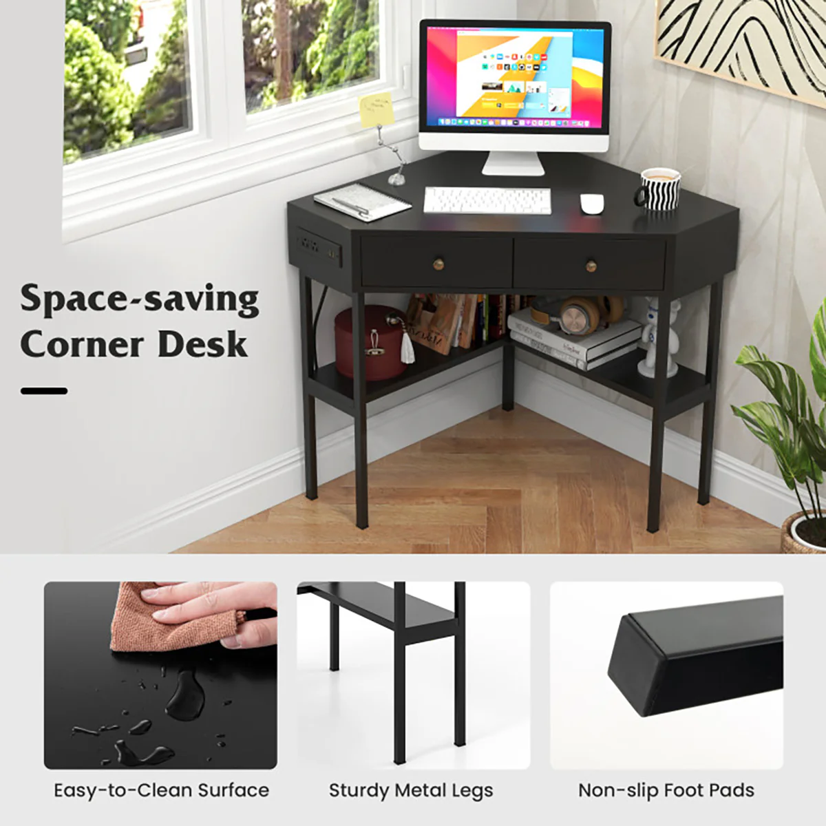 Corner Desk with Built-In Charging Station - Image 7