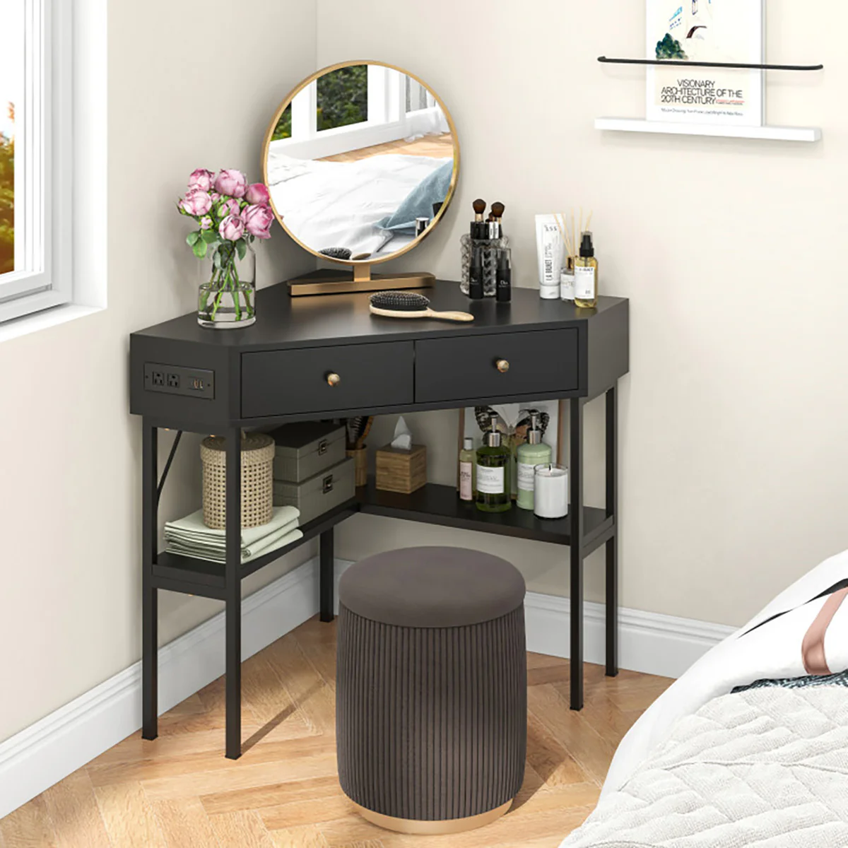 Corner Desk with Built-In Charging Station - Image 9