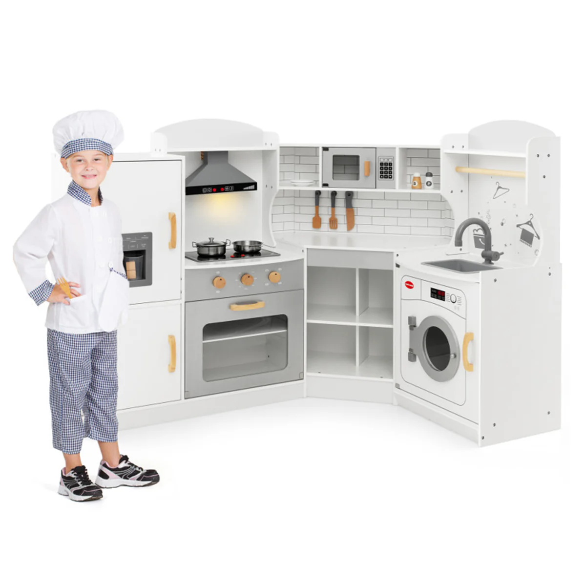 Corner Wooden Pretend Play Kitchen - Image 2