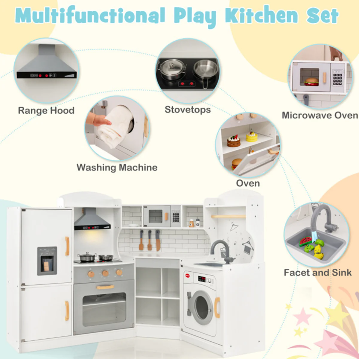 Corner Wooden Pretend Play Kitchen - Image 3