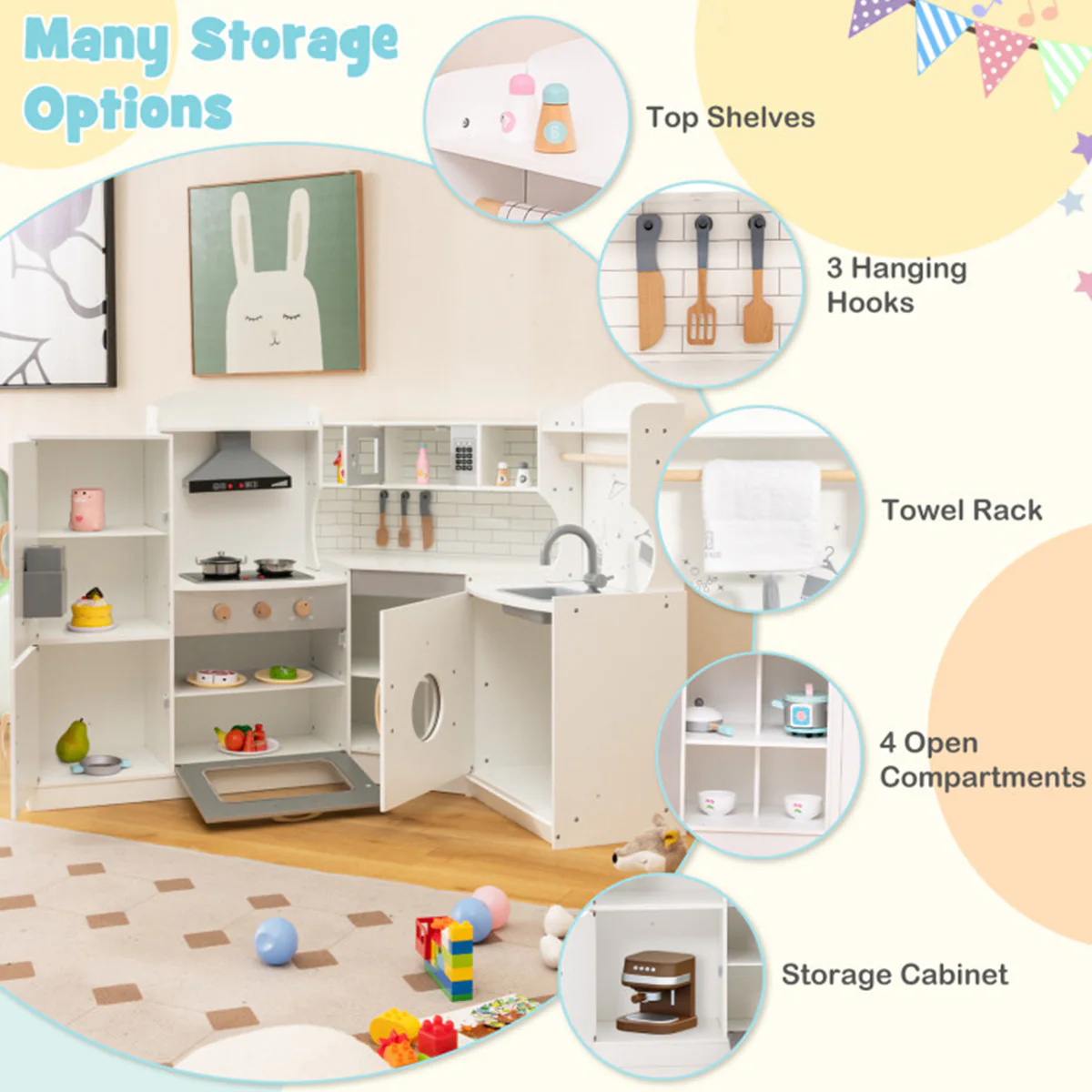 Corner Wooden Pretend Play Kitchen - Image 4