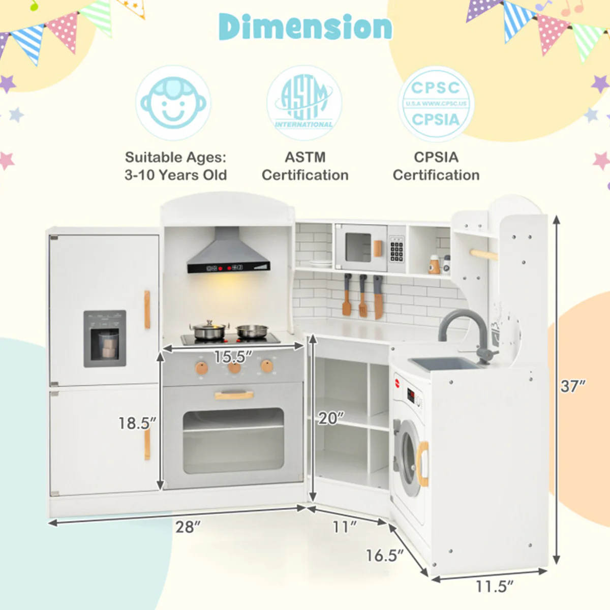 Corner Wooden Pretend Play Kitchen - Image 7
