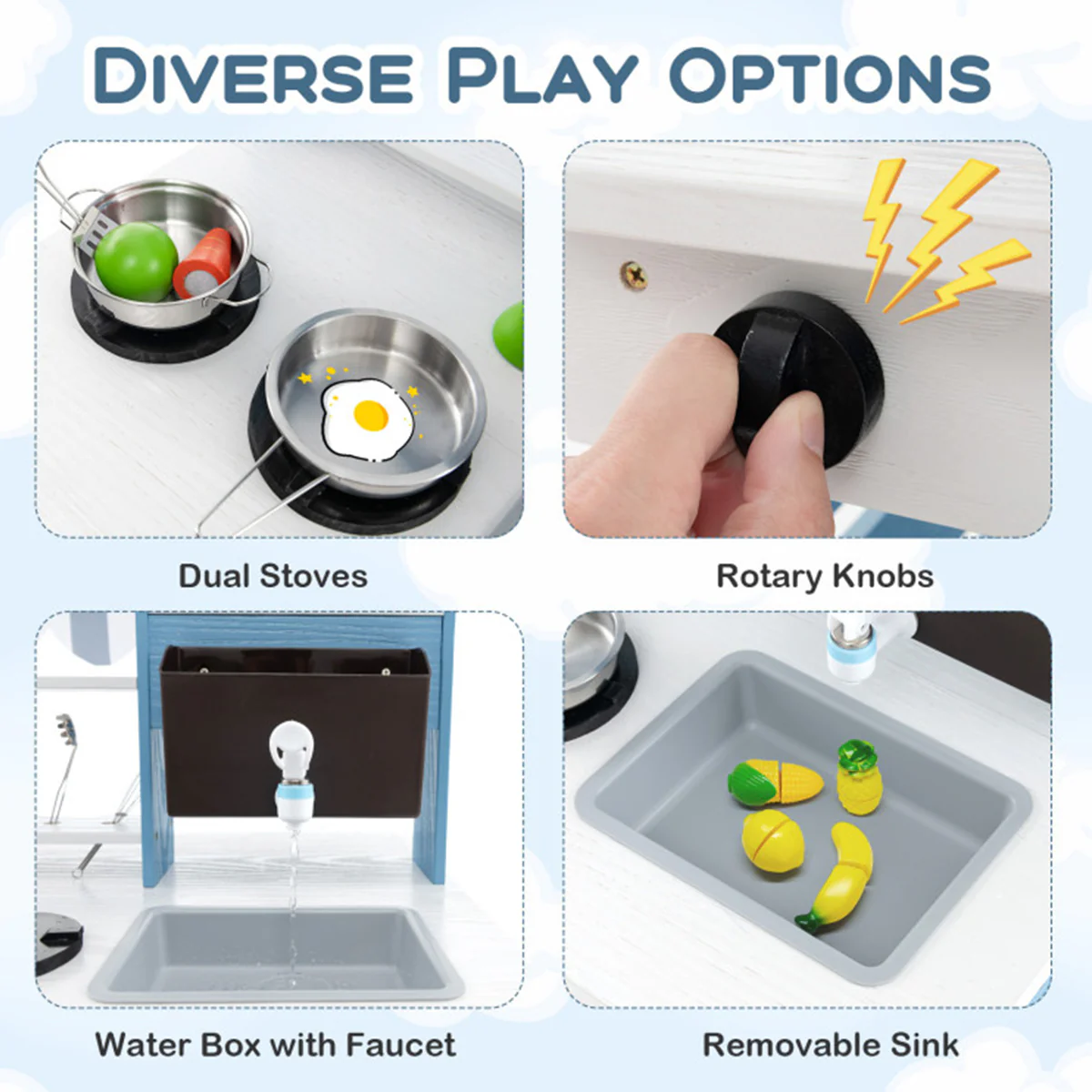 Double-Sided Wooden Play Kitchen and Grocery Stand - Image 3