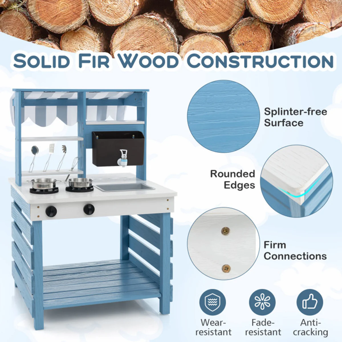 Double-Sided Wooden Play Kitchen and Grocery Stand - Image 5
