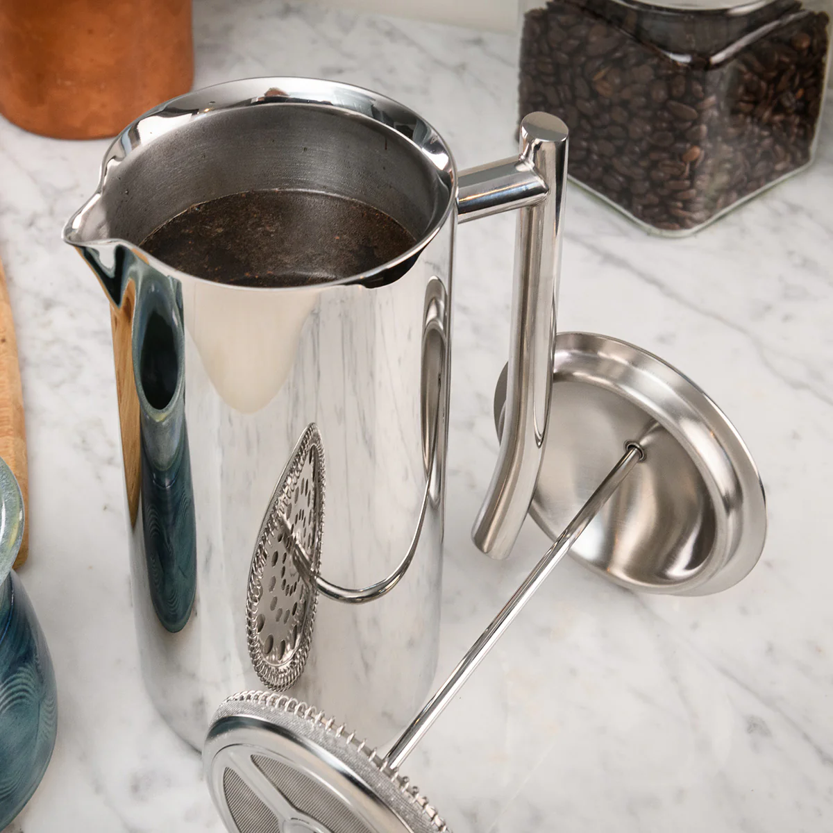 Double Walled Polished Stainless Steel French Press - Image 4