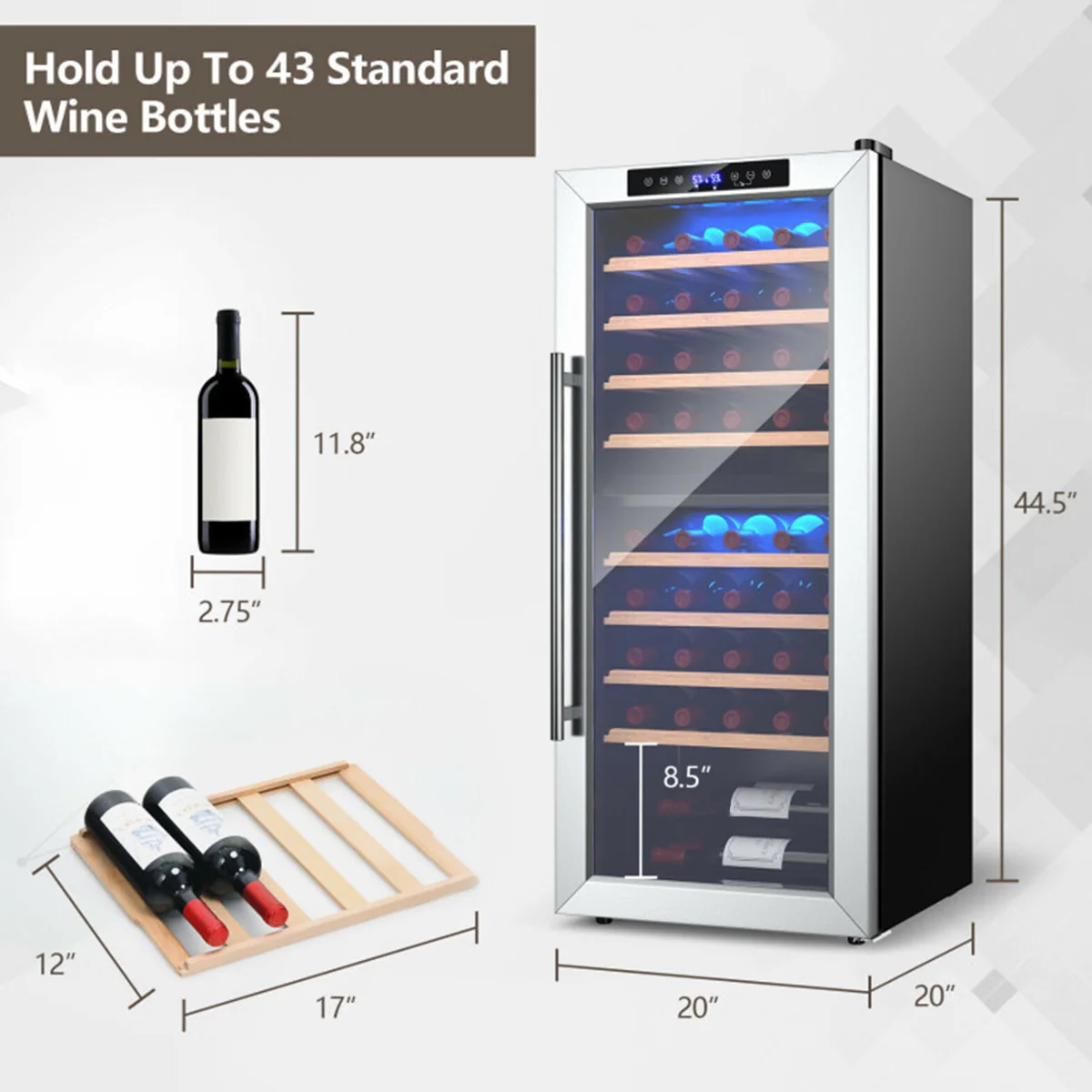 Dual Zone 43 Bottle Wine Cooler Refrigerator - Image 9