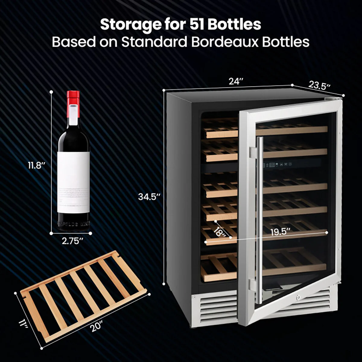 Dual Zone 51 Bottle Wine Cooler Refrigerator - Image 9