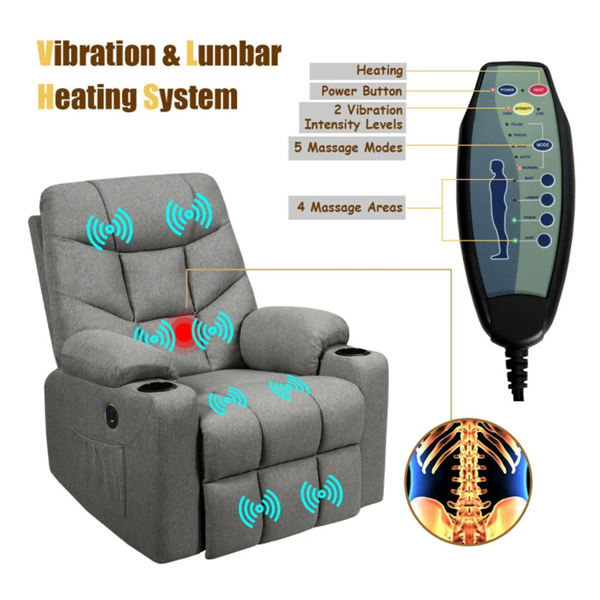 Electric Power Lift Heated Massage Chair Recliner - Image 3