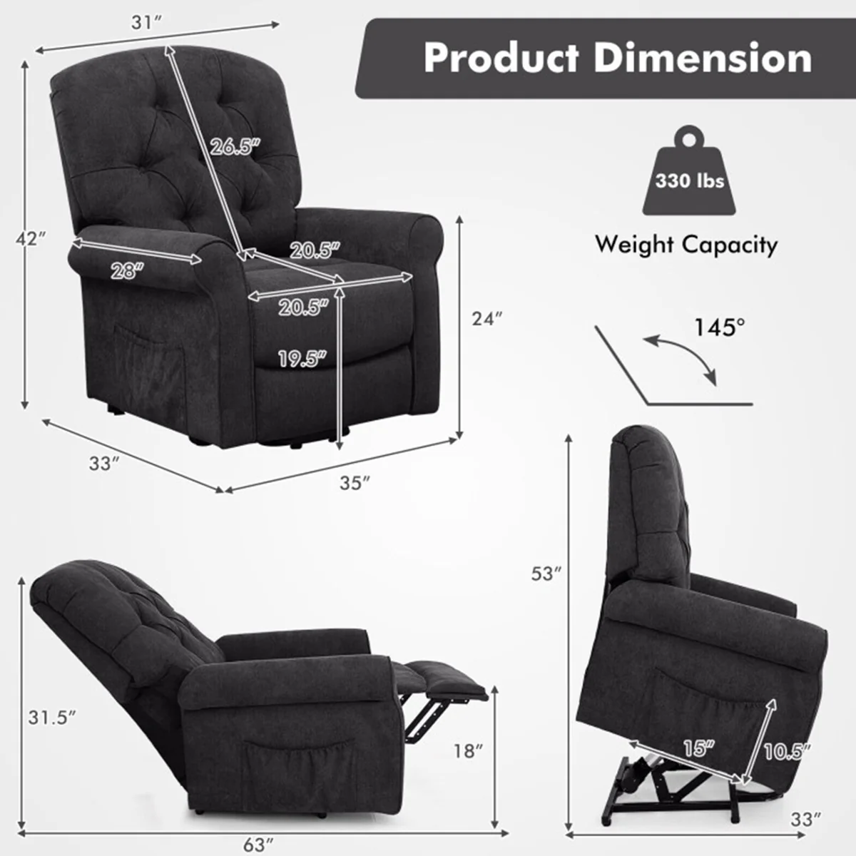 Electric Power Lift Recliner with Adjustable Backrest and Footrest - Image 7