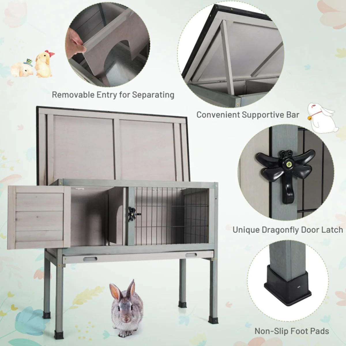 Elevated Rabbit Hutch with Hinged Roof - Image 4