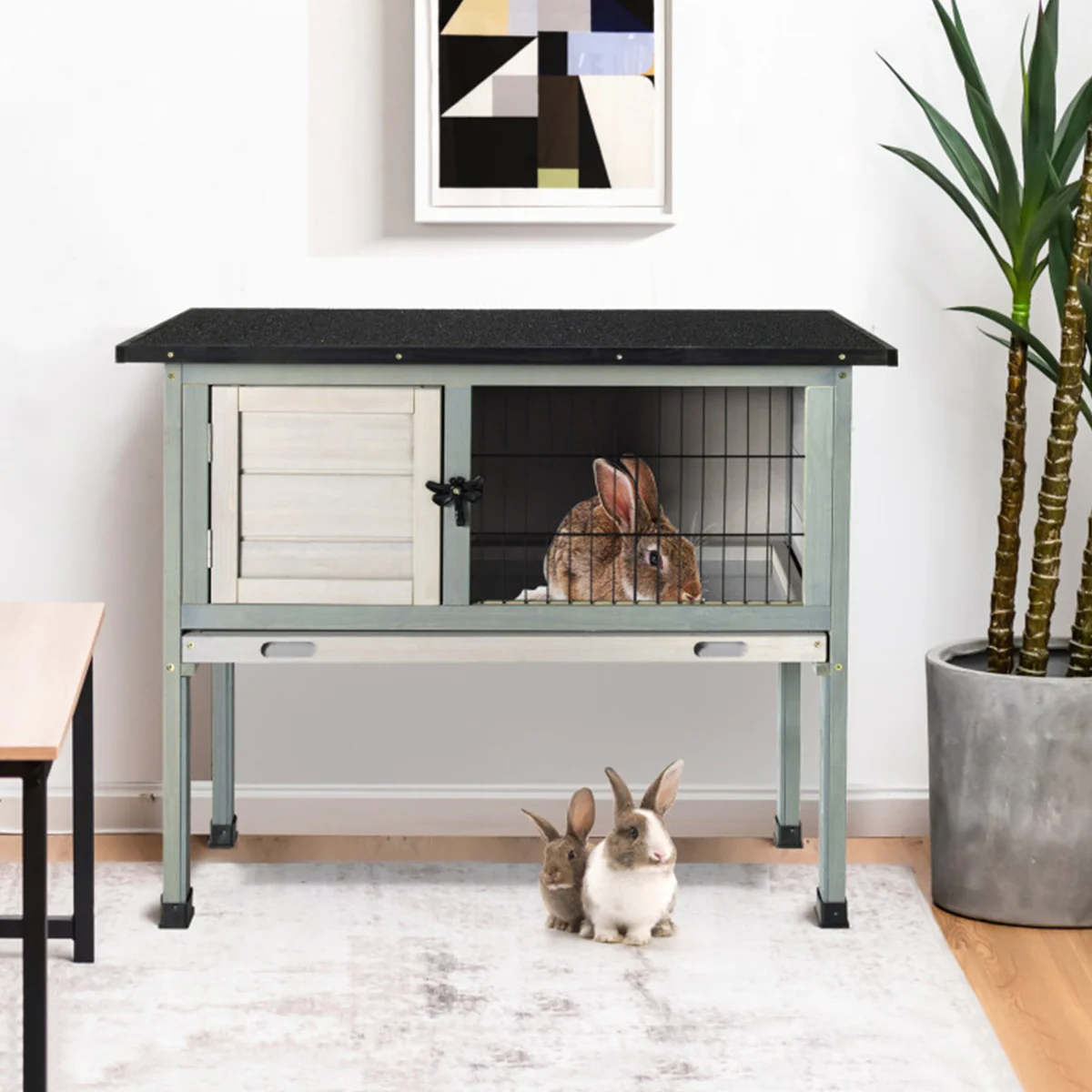 Elevated Rabbit Hutch with Hinged Roof - Image 9