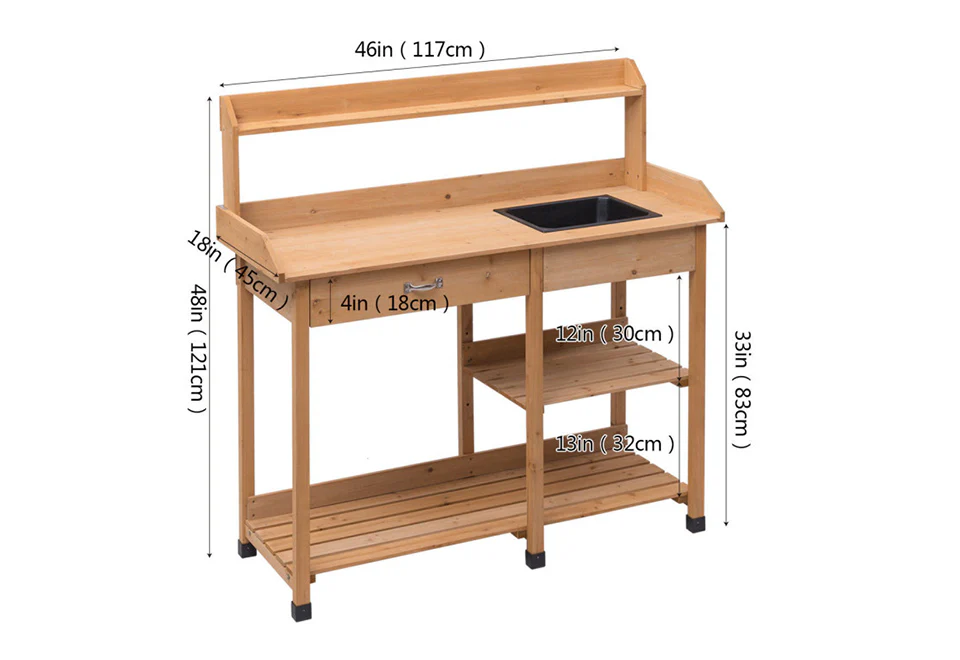 Fir Wood Potting Bench with Sink - Image 11