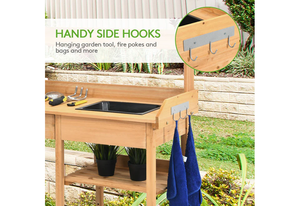 Fir Wood Potting Bench with Sink - Image 6