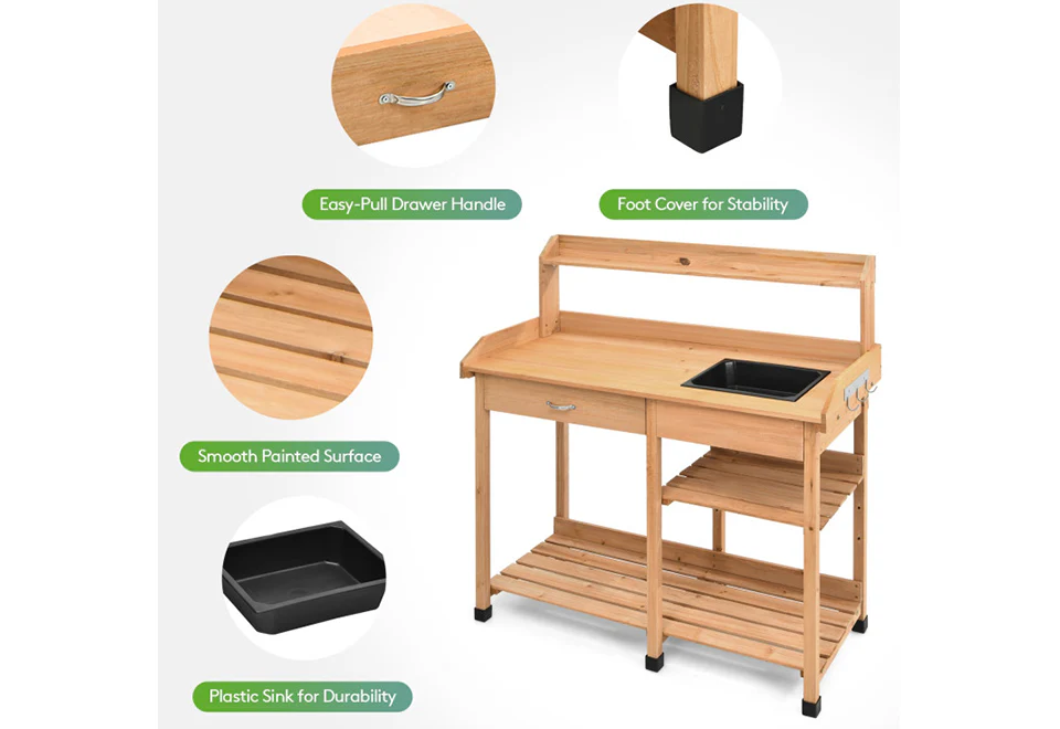 Fir Wood Potting Bench with Sink - Image 8