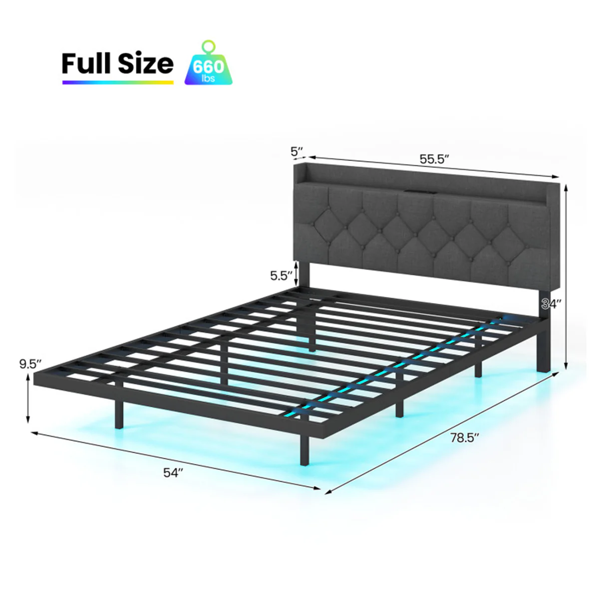 Floating LED Bed Frame with Charging Station - Image 10