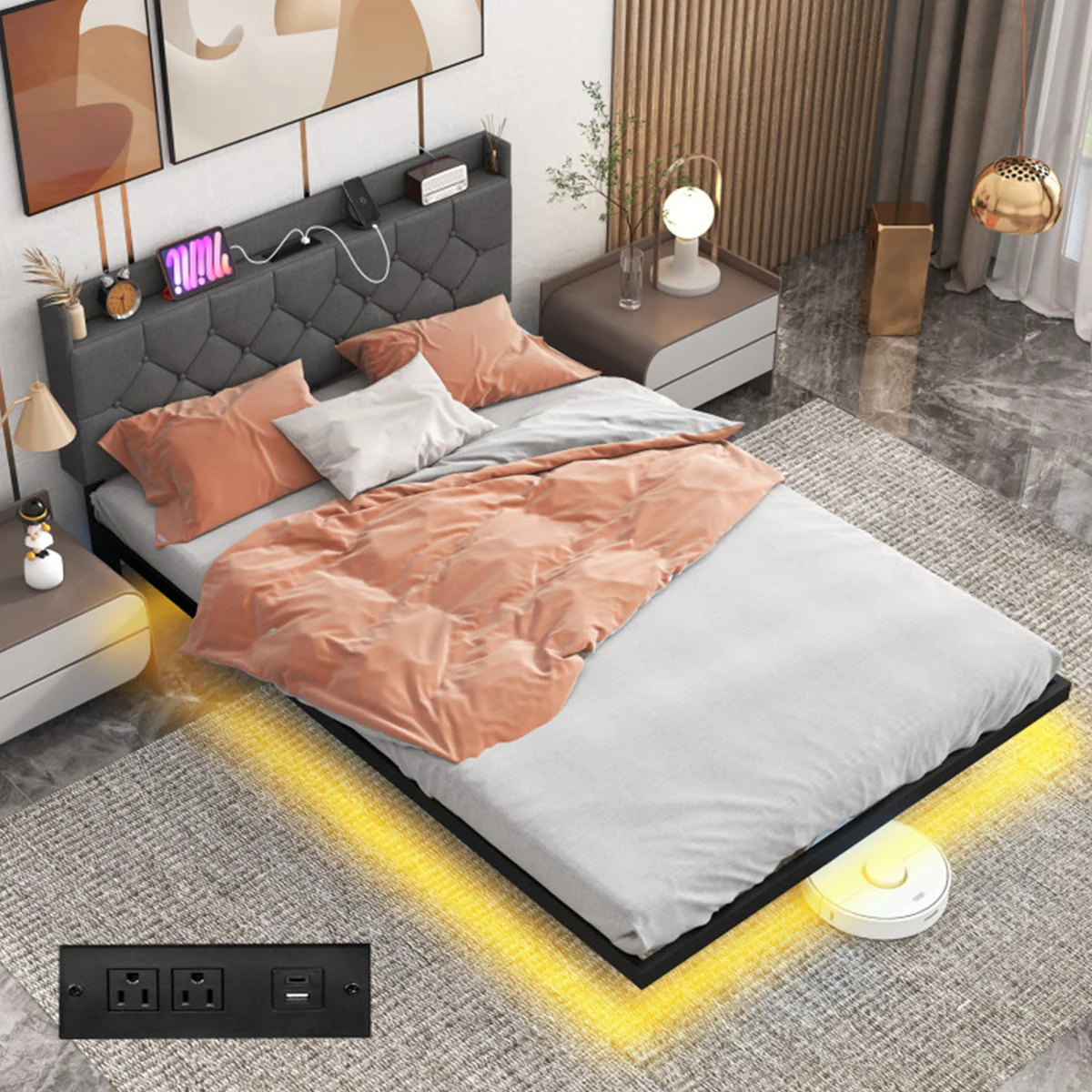 Floating LED Bed Frame with Charging Station - Image 8