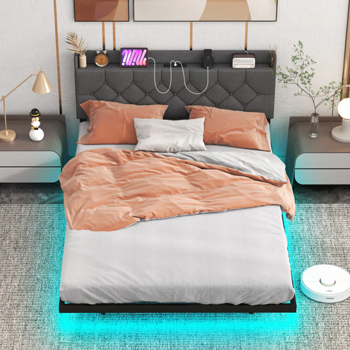 Floating LED Bed Frame with Charging Station - Image 9