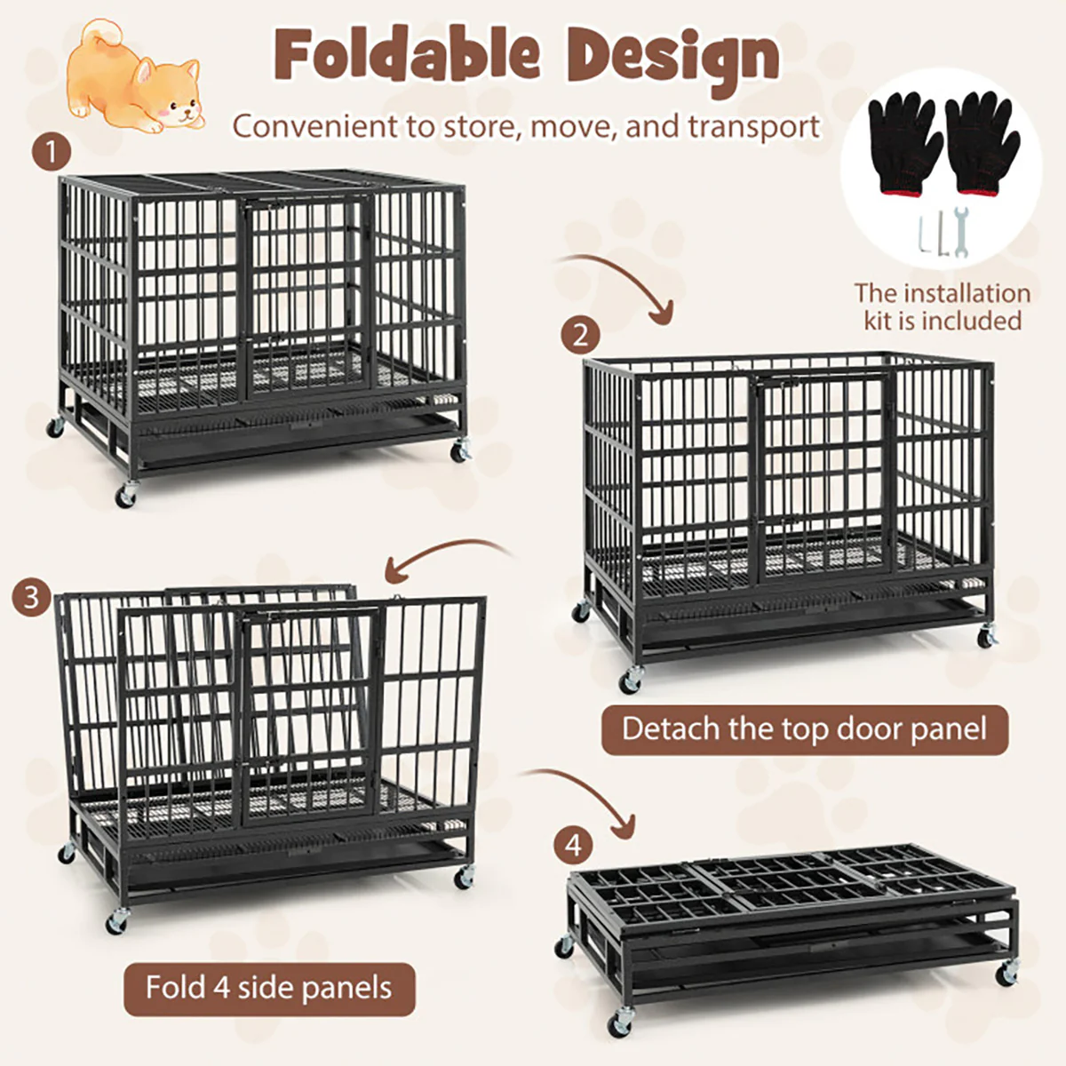 Foldable Heavy-Duty Metal Dog Cage - Image 11