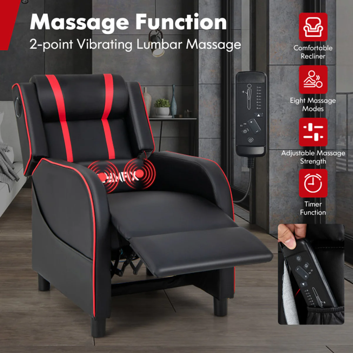 Gaming Massage Recliner Chair with Bluetooth Speakers - Image 12