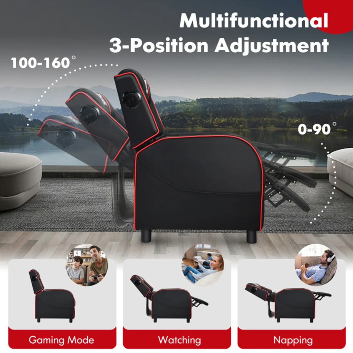 Gaming Massage Recliner Chair with Bluetooth Speakers - Image 14