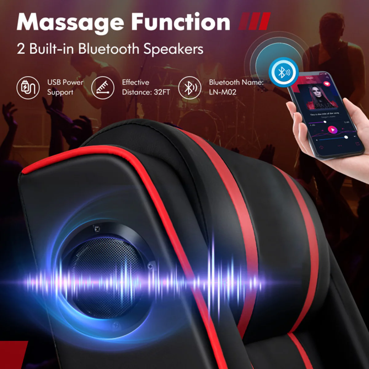 Gaming Massage Recliner Chair with Bluetooth Speakers - Image 15