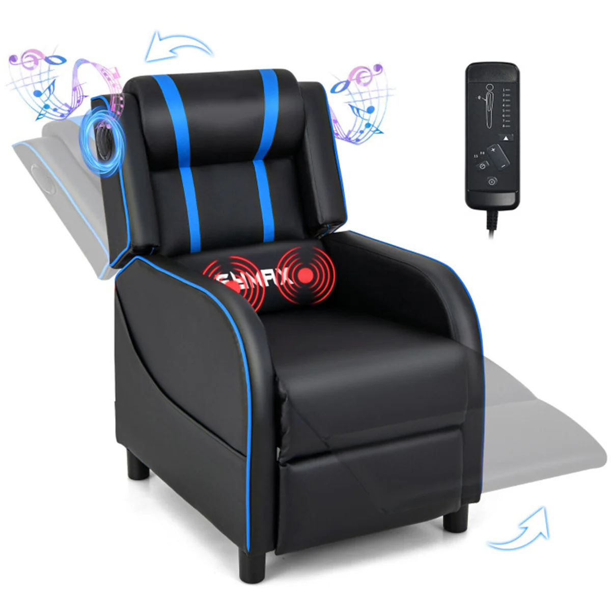 Gaming Massage Recliner Chair with Bluetooth Speakers - Image 6