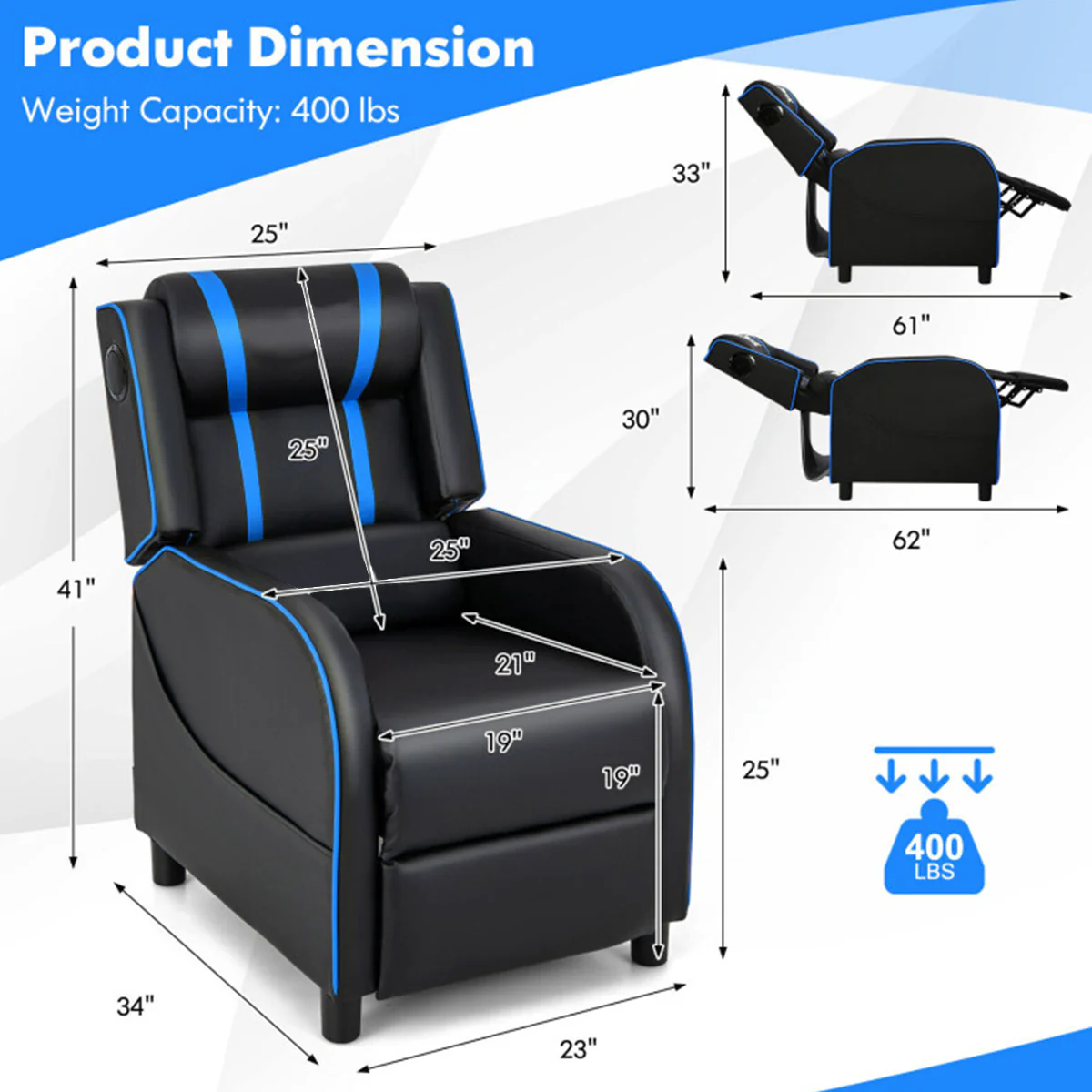 Gaming Massage Recliner Chair with Bluetooth Speakers - Image 9