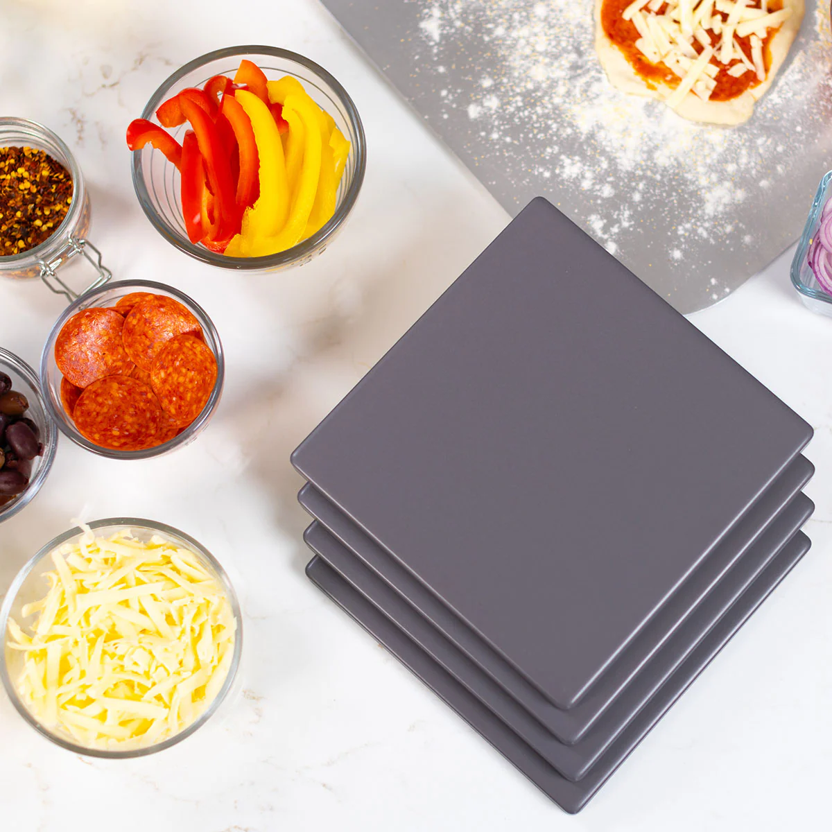 Glazed Cordierite Square Pizza Stone 4 Piece Set - Image 2
