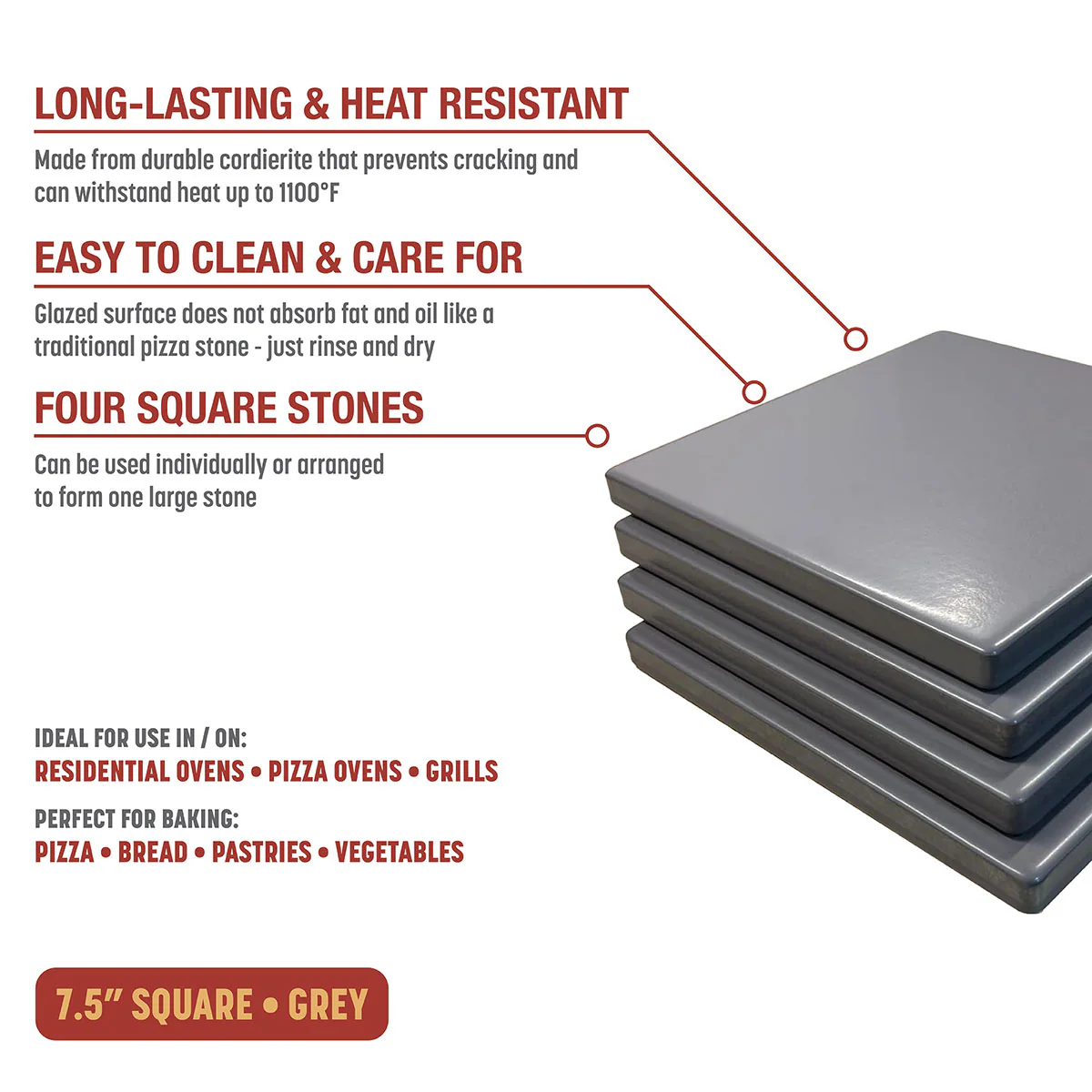 Glazed Cordierite Square Pizza Stone 4 Piece Set - Image 4