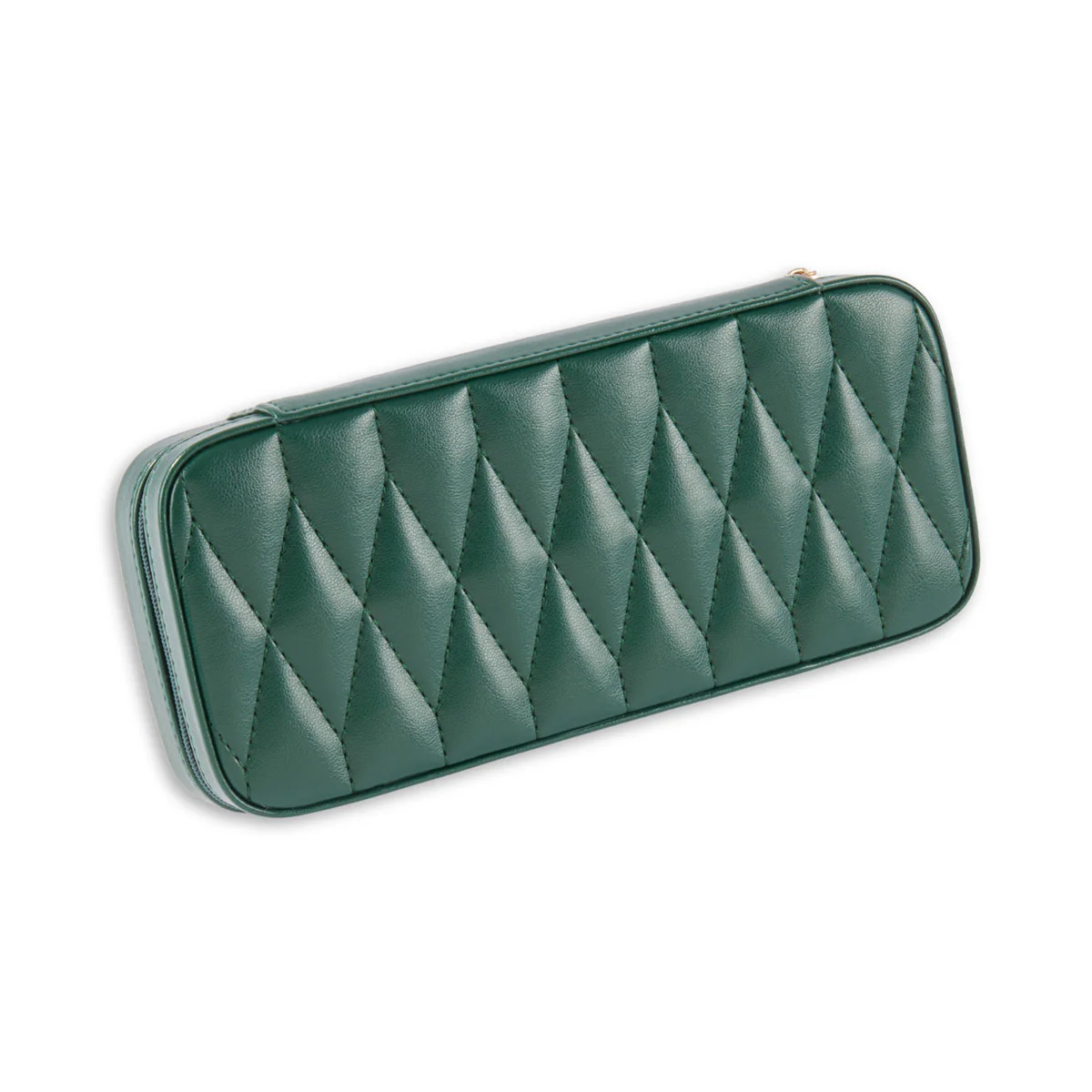 Green Leather Diamond Quilt Design Travel Jewelry Case - Image 3