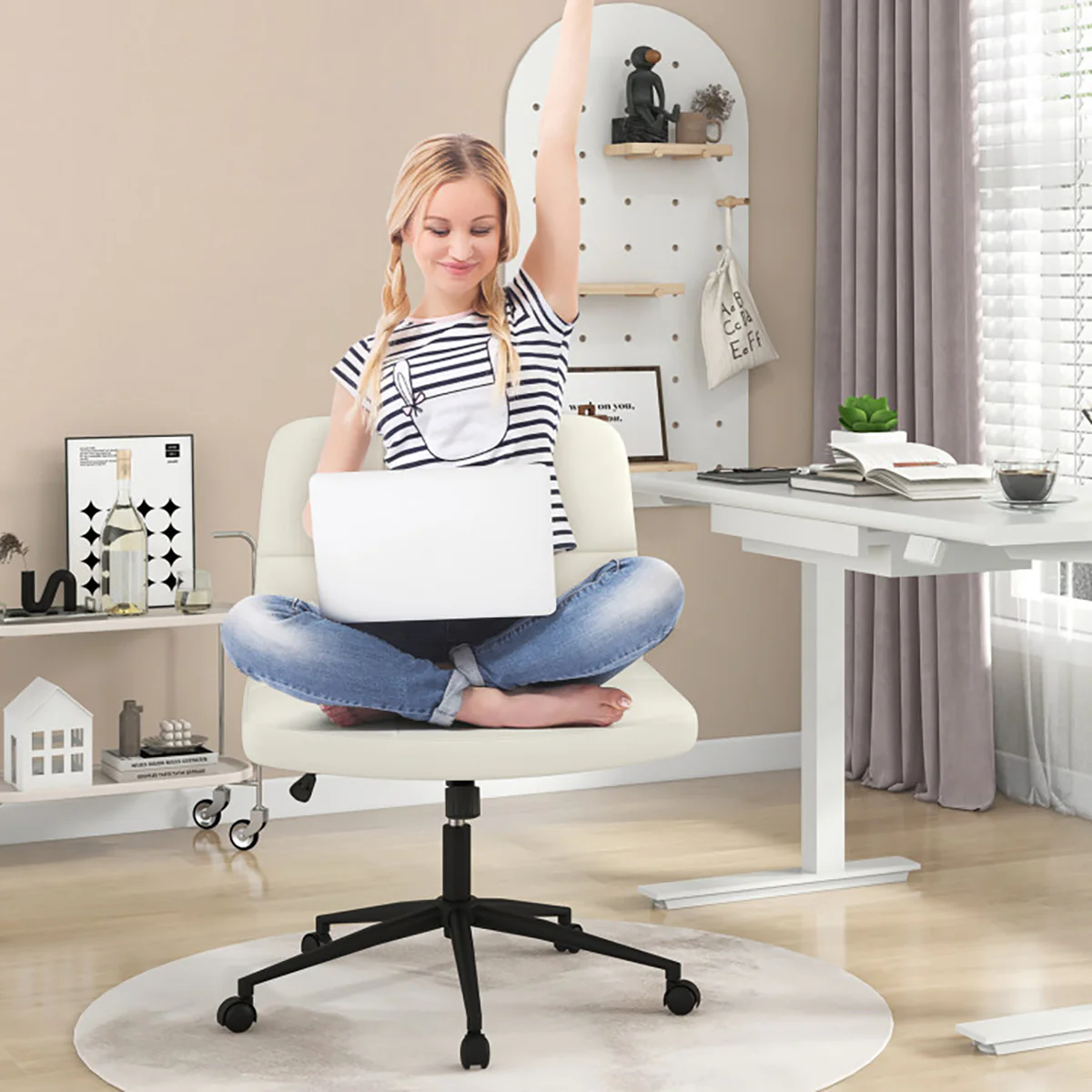 Height-Adjustable Armless Desk Chair with Wheels - Image 11