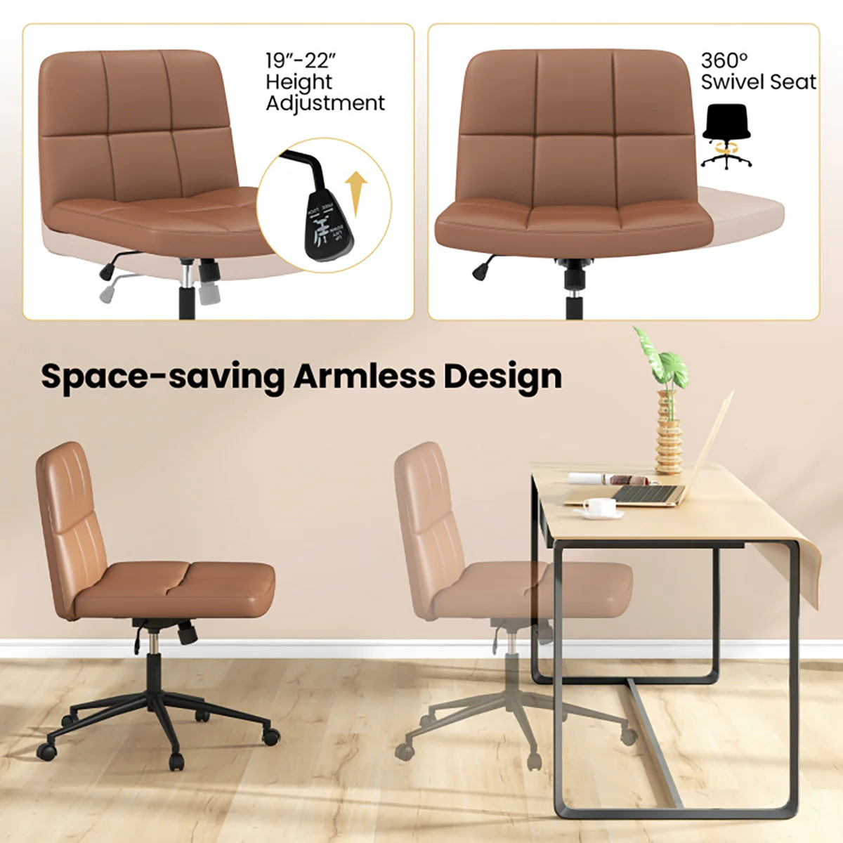 Height-Adjustable Armless Desk Chair with Wheels - Image 12