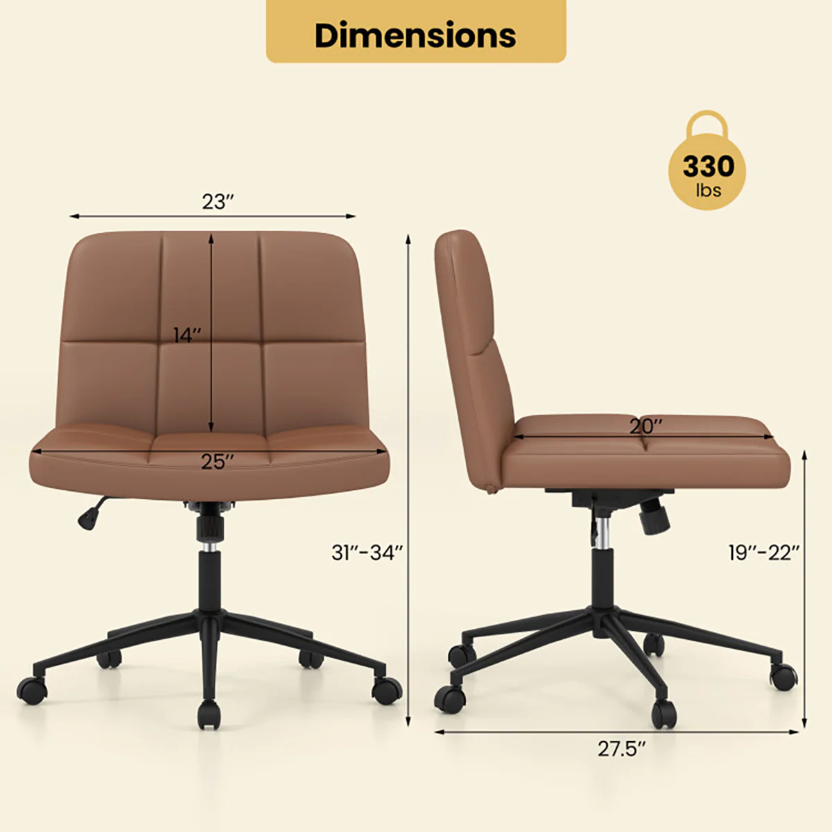 Height-Adjustable Armless Desk Chair with Wheels - Image 17