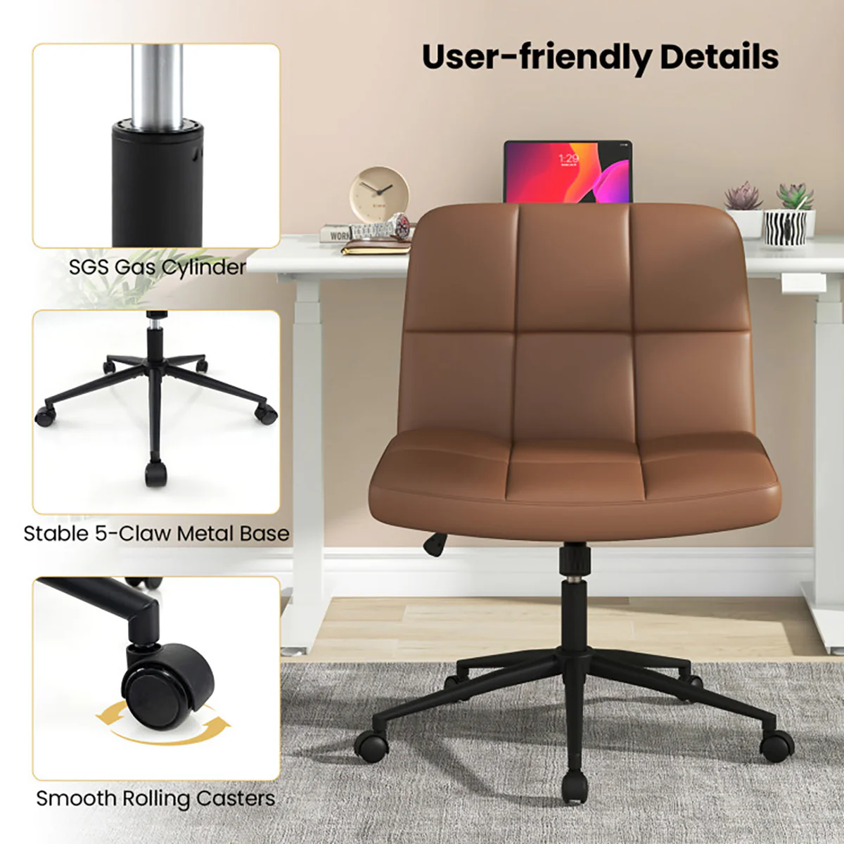 Height-Adjustable Armless Desk Chair with Wheels - Image 19