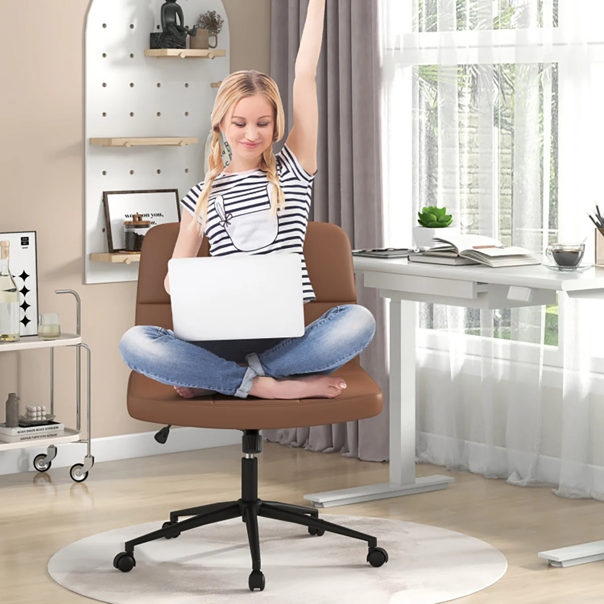 Height-Adjustable Armless Desk Chair with Wheels - Image 20