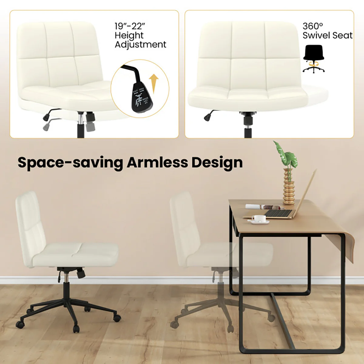 Height-Adjustable Armless Desk Chair with Wheels - Image 5
