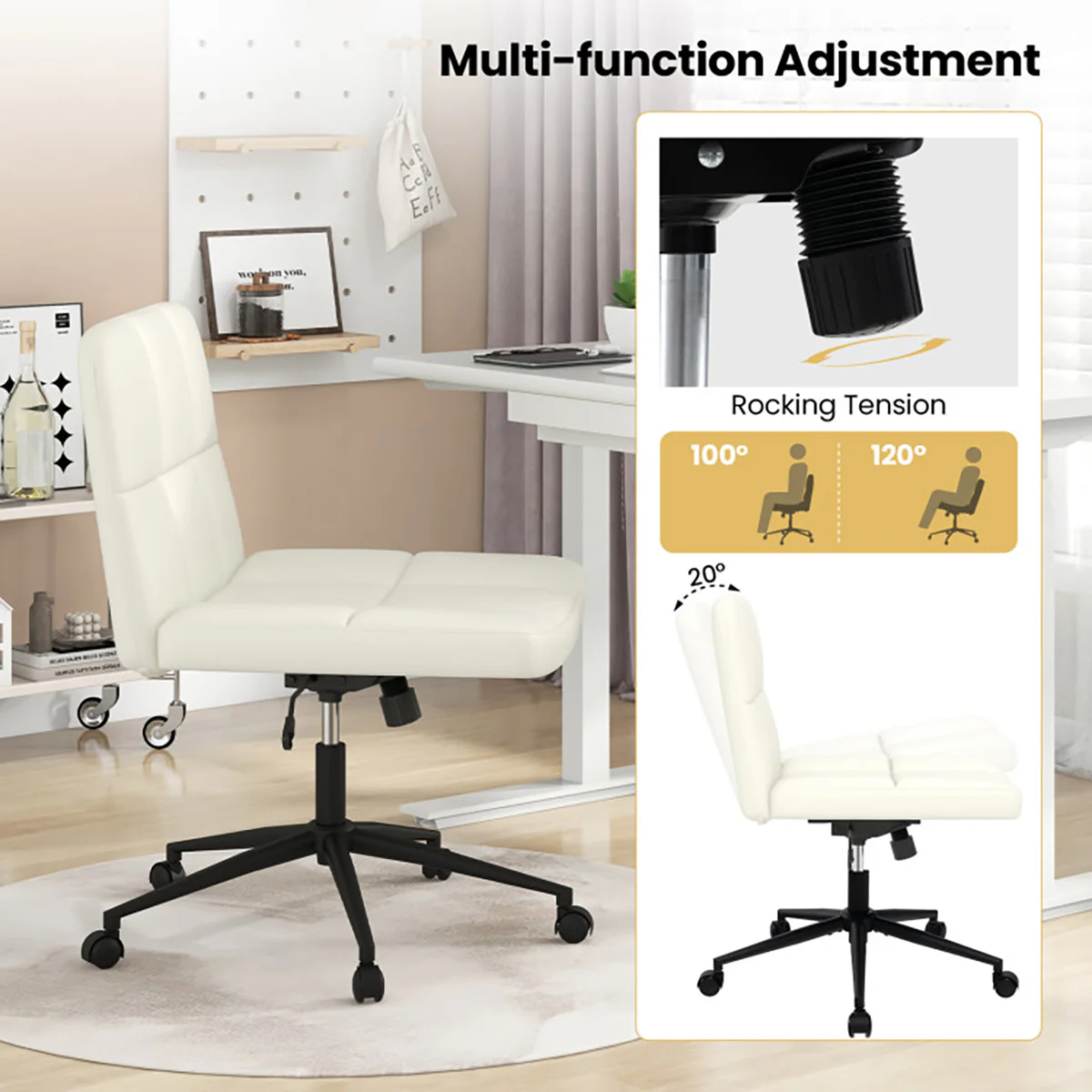 Height-Adjustable Armless Desk Chair with Wheels - Image 7