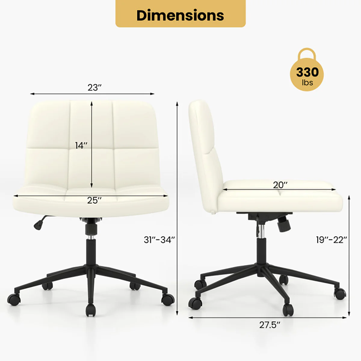 Height-Adjustable Armless Desk Chair with Wheels - Image 8