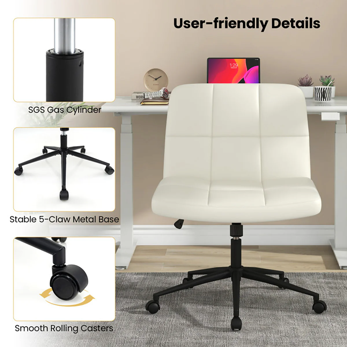 Height-Adjustable Armless Desk Chair with Wheels - Image 9