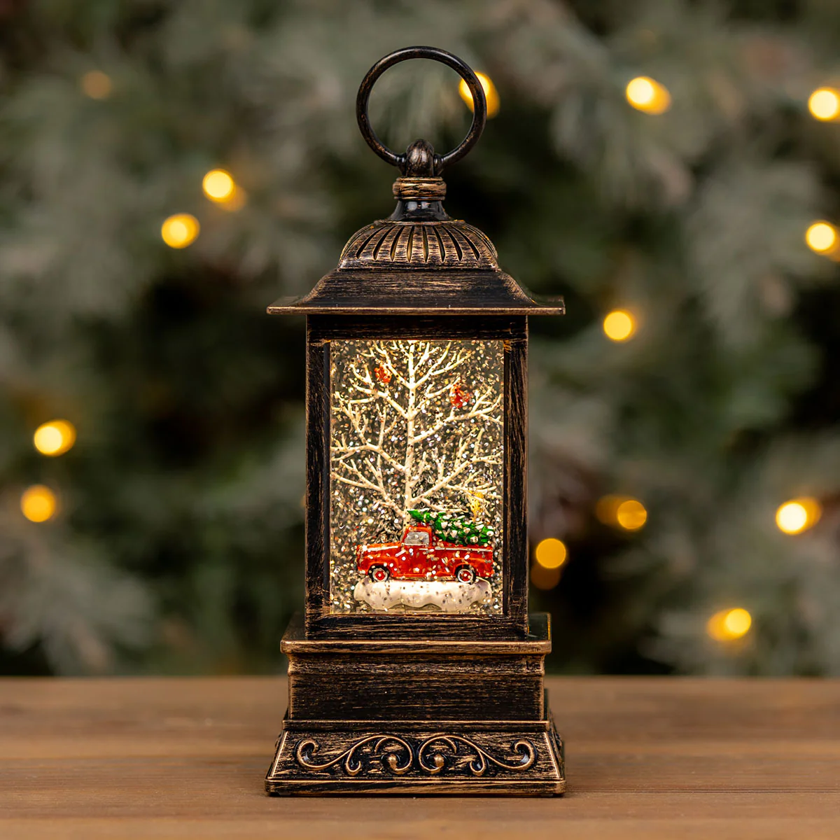 Illuminated Christmas Tree Truck Snow Globe - Image 3