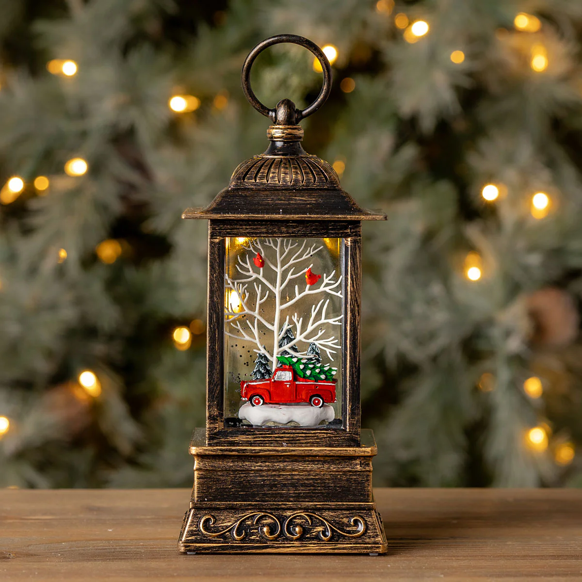 Illuminated Christmas Tree Truck Snow Globe - Image 4