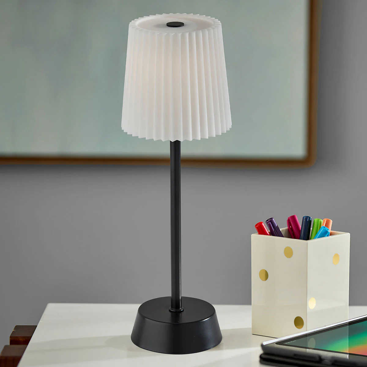 Indoor/Outdoor LED Table Lamp with Pleated Shade - Image 4