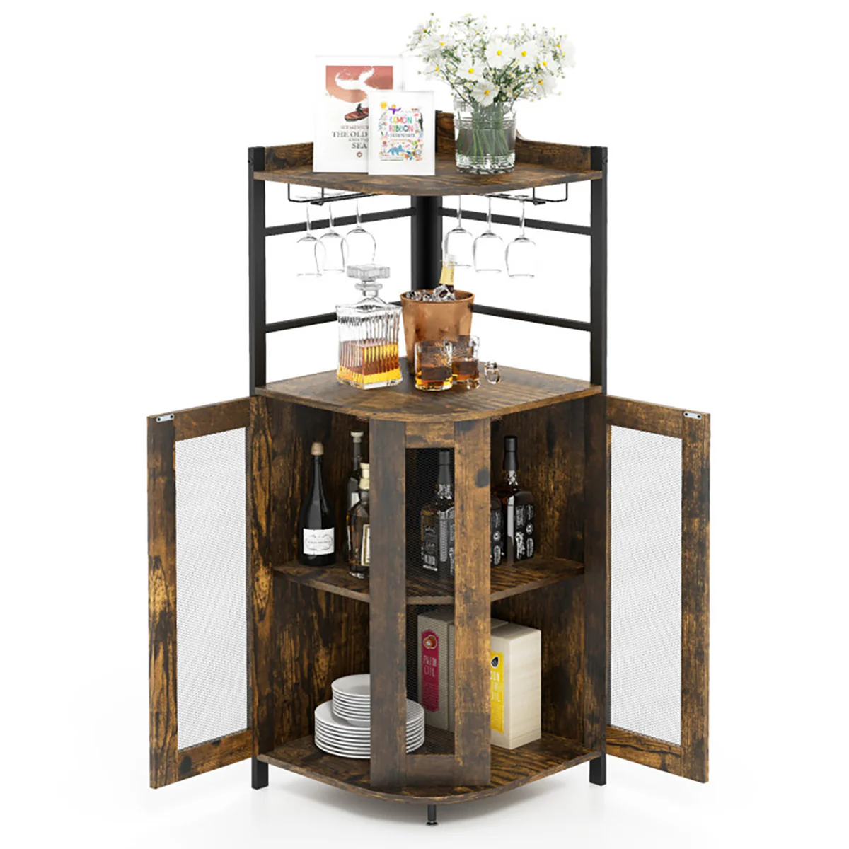 Industrial Corner Bar Cabinet - Image 9