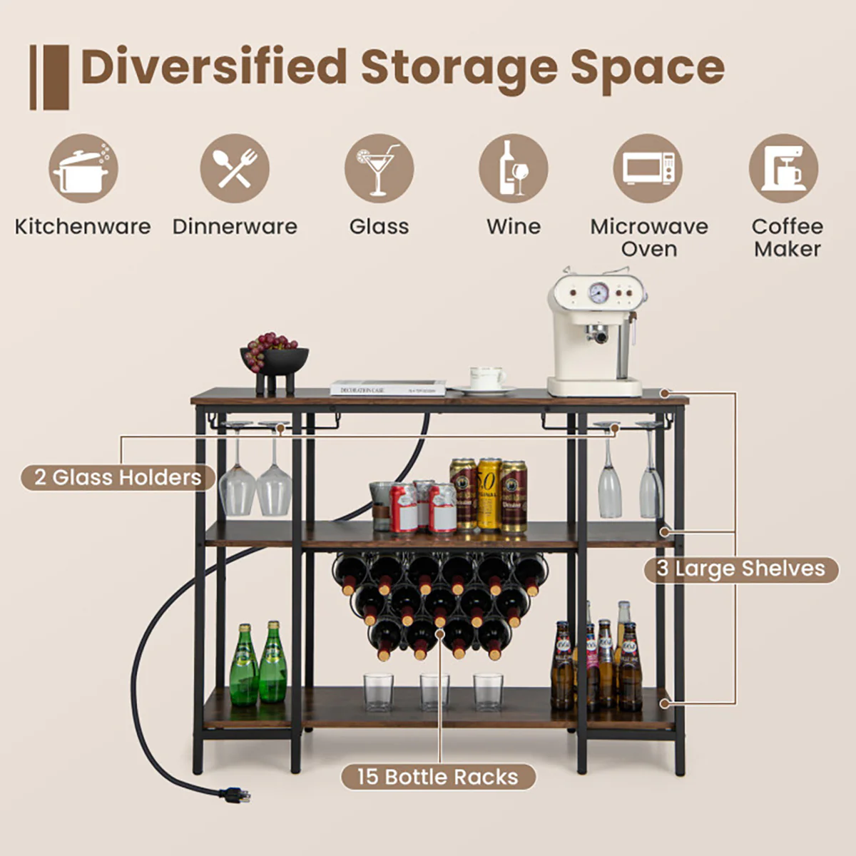 Industrial Wine Rack with Storage Shelves - Image 16